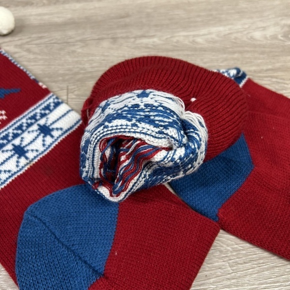 Two Red White Blue Christmas STOCKING Knitted Angels Joy Long Cute! - Picture 9 of 11